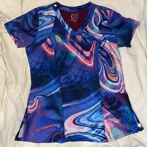 Women’s Small Colorful Abstract Scrub Top